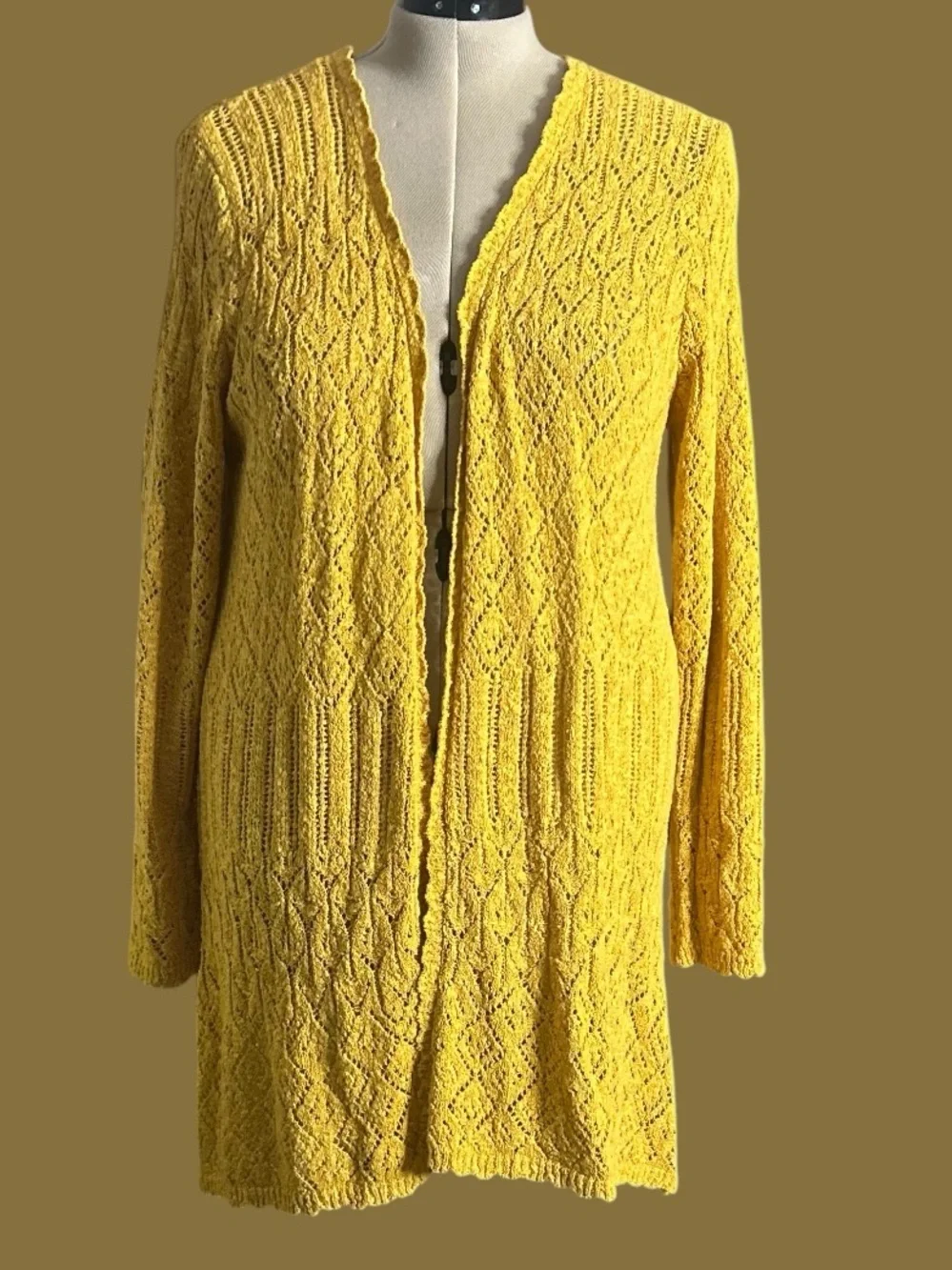 Yellow Open-Front Cable Knit Cardigan Sweater - Picture 1 of 3